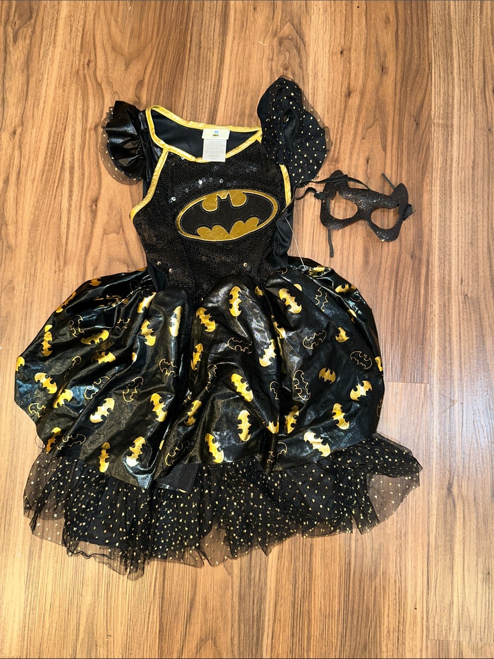 DC Comics Girls Black and Yellow Batgirl Tutu Dress with Mask sequin and glitter